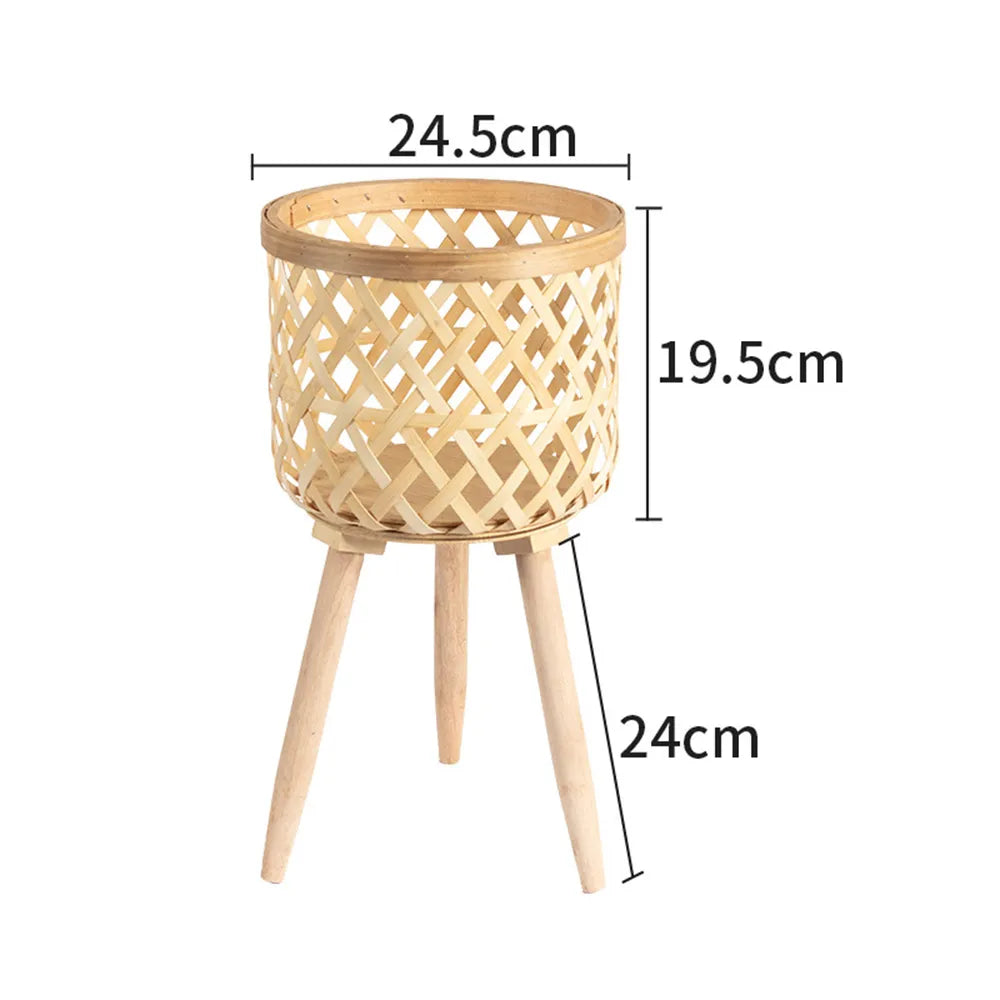 Handmade Bamboo Woven Flower Pot with Stand - Elegant Plant Display